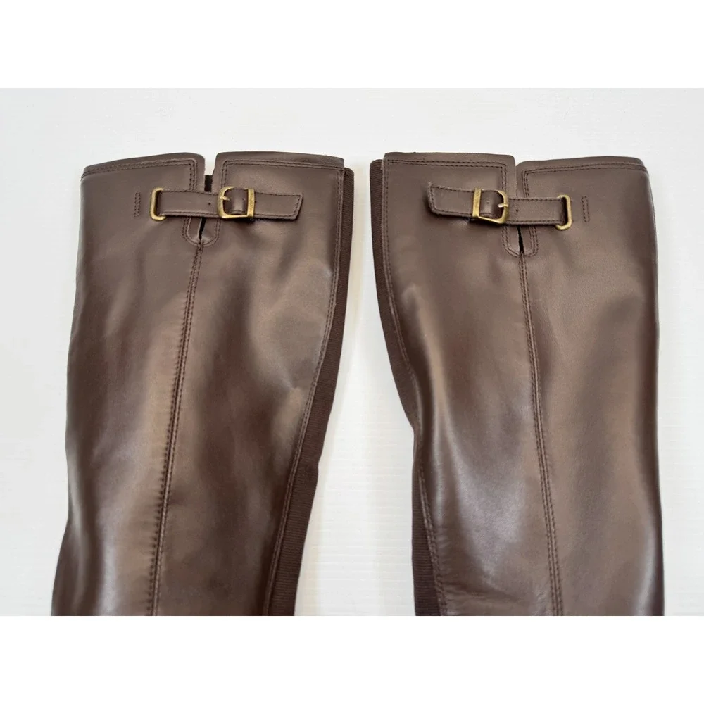 Land's End Knee-High Leather Riding Boot Women 7.5 NWOB $280 Zip Closure Elastic